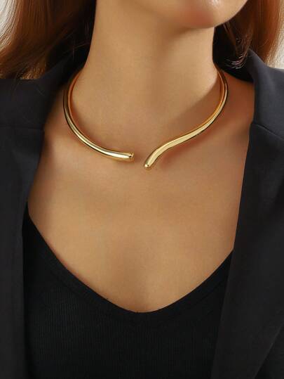1 قطعة طوق عقد ذهبي أنيق بسيط وناعم، مجوهرات شخصية أنيقة