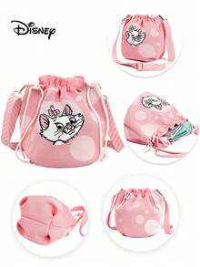 玛丽猫印花单肩包，抽绳袋时尚化妆包适合日常使用，独特的设计适合旅行和购物，是送给朋友的绝佳礼物 - 粉色 - 查看 4