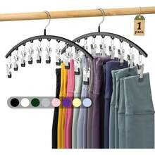 Legging Organizer For Closet, Metal Yoga Pants Hangers 2 Pack W/10 Clips Holds 20 Leggings, Space Saving Hanging Closet Organizer W/Rubber Coated Closet Organizers And Storage, Black - 黑色 - 查看 12