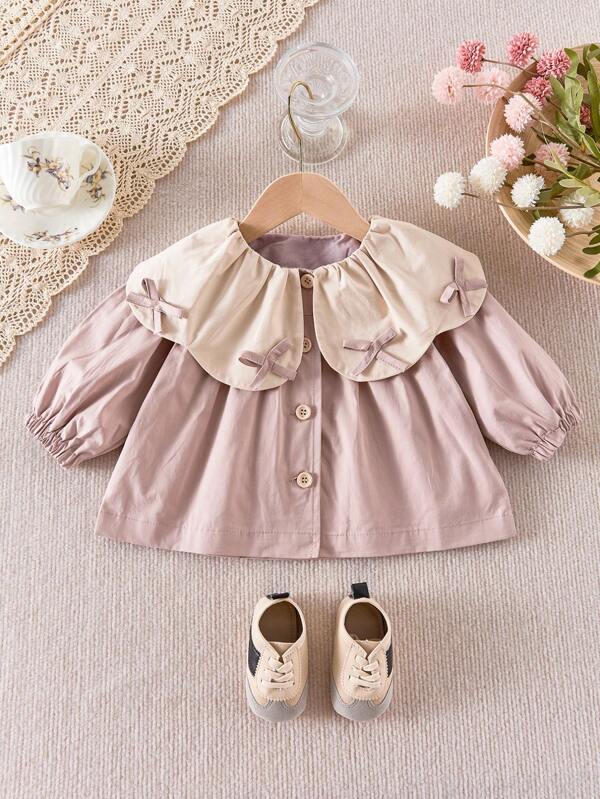 Autumn Infant & Toddler Girls' Retro Bow Decor Peter Pan Collar Long Sleeve Cardigan