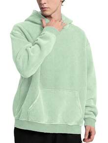 FAIABLE Mens Hoodies Oversized Unisex Wash Hoodie Heavyweight Fleece Vintage Cotton Sweatshirt Men Women Streetwear - Sage Green - 查看 3