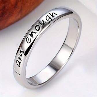 优雅不锈钢“我足够了”励志单件戒指 - 适合所有季节的简约日常佩戴珠宝