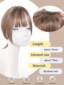 带刘海夹的假发，适合头发稀疏的女性使用的合成假发，12 英寸直发夹刘海发片，适合女性日常佩戴 - 彩色 - 查看 3