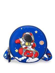 1 pieza Bolso bandolera pequeño y redondo con estampado 3D lindo y de dibujos animados de niños y niñas con estilo, de estilo coreano versátil, correa de hombro casual y cómoda, variedad de patrones de impresión a elegir, satisface las necesidades básicas de almacenamiento, adecuado para uso diario y juego, una excelente opción de regalo