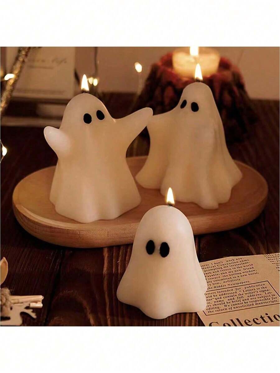 1 pièce Bougie parfumée en forme de fantôme d'Halloween, 7 styles sans plateau, bougie parfumée décoration de fantôme d'Halloween faite à la main, légère différence de couleur, décoration d'intérieur, cadeau - Multicolore - Voir 1