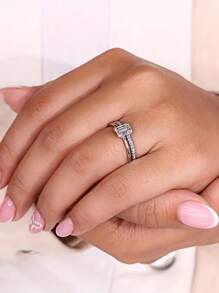 1 pièce Bague de fiançailles/mariage élégante en argent sterling 925 avec cubic zirconia cubique coupe princesse à 4 griffes, cadeau d'engagement pour femme, bijouterie fine