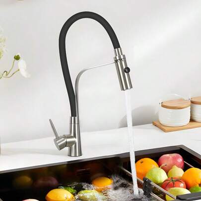 Deboola Grifo de Cocina Flexible - Grifo Grande Extraíble con Ducha Grifo para Fregadero 46.5 cm Grifo para Fregadero Negro Mezclador para Fregadero Giratorio 360° Grifo de Cocina de alta Presión