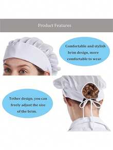 1 件纯色厨师帽，可重复使用发网，可调节弹性厨师工作帽，男女皆宜，适用于餐饮服务和厨房