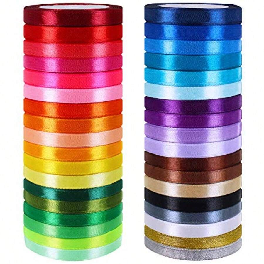 36 Colors 900 Yards Satin Metallic Glitter Ribbons Rolls For Craft Embellish Decorative Ribbons 2 5 Wide For Floral Bouquet Gift Wrapping Bows Wedding Shower Decoration - CoffeeCoral,Grey,Lilac,Purple,White - View 1