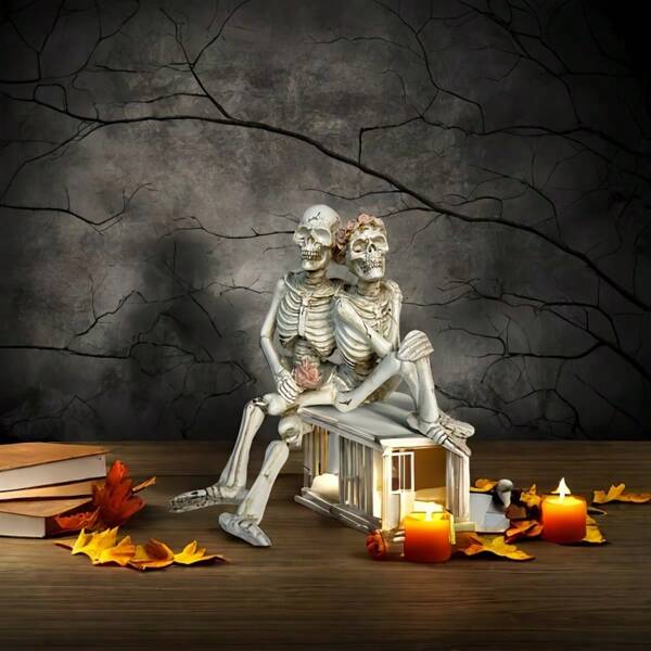 1 peça de estátuas fantasmas de casal de esqueletos de Halloween, esculturas de resina para festa de Halloween, móveis para festa de Halloween, decorações de mesa, sala de estar, decorações de quarto, estátuas ornamentais