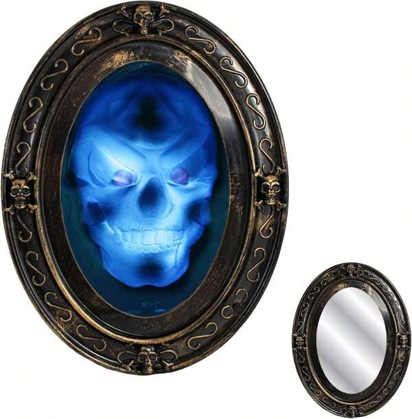 Décoration d'Halloween, Miroir d'Halloween magique avec détection de mouvement et de son, Miroir hanté magique pour la décoration d'Halloween, Miroir d'horreur activé par le mouvement