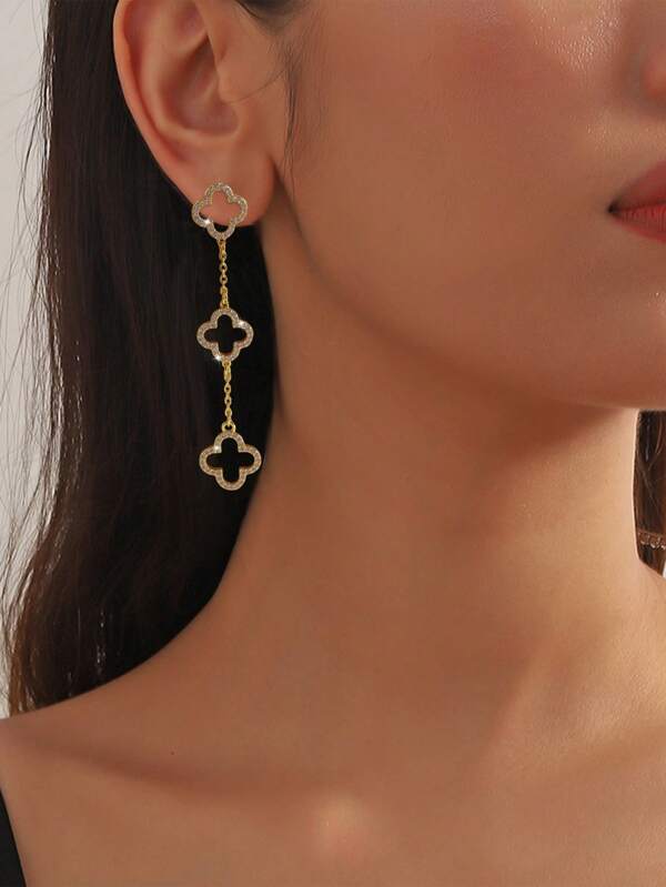 1 par de pendientes largos con diseño de trébol de cuatro hojas y borlas, joyería de moda elegante, adecuado para el Día de la Independencia, vacaciones, ropa de playa