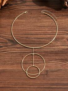 1 pieza Nuevo collar circular asimétrico casual y distintivo de alambre geométrico minimalista y de varias capas