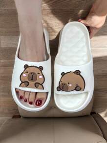 New Arrival Fashion EVA Slippers For Women, Minimalist Cute Cartoon Capybara Design, Soft Lightweight Anti-Bacterial Material, Non-Slip Quiet Quick-Drying For Bathroom, Beach And Outdoor Casual Wear, Unisex