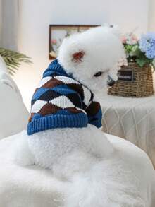 1 件宠物服装狗/猫服装，休闲时尚可爱舒适蓝色和咖啡色格子毛衣，适合小型犬和幼犬 - 彩色 - 查看 3
