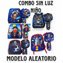Mochila escolar 3D Infantil 3 en 1 SIN LUZ ,Una mochila 16 pulgadas,una lonchera termica y una lapicera.Divertidos Estampados,multicompartimiento,Aleatorio - Niño pequeño al azar - Ver 1