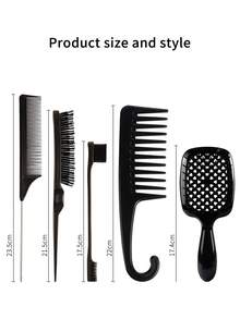 Kommen 5 件套发刷造型梳套装迷你空心发刷弯钩宽齿梳钢针梳双面发际线梳鼠尾后缘发刷，适合返校、旅行度假必备，女士发饰