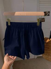 1 件女童和少女纯色休闲户外运动健身短裤，夏季