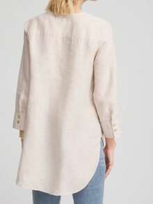 Camisa de lino unicolor unisex y holgada para mujer, otoño