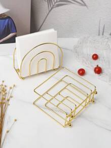 1pc Gold Iron Paper Towel Holder, Multifunctional Paper Napkin Clip For Dining Room, Restaurant, Cafe, Bar, Unique Gold Frame/Half Circle Design, Suitable For Dining Table, Coffee Table, Kitchen Counter, Tabletop Decor