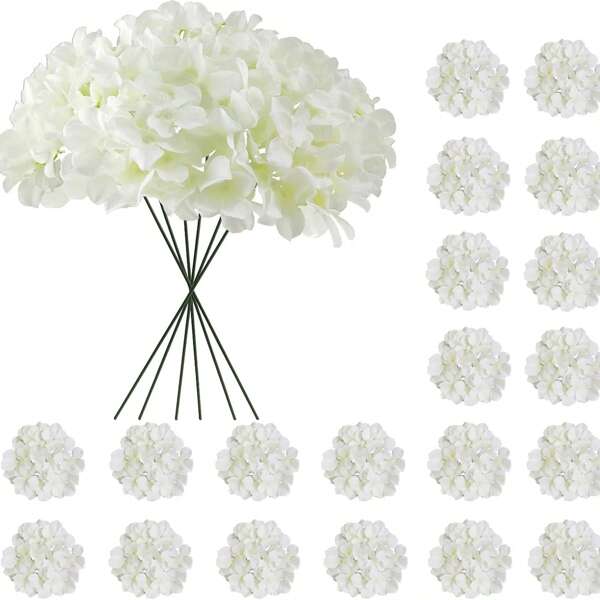 45 Piezas/25 Piezas/5 Piezas/1 Pieza Paquete de Flores Artificiales de Hortensia, Flores de Hortensia Falsas Blancas, Cabezas de Flores Artificiales con Tallos para Decoraciones de Hogar, Boda, Fiesta, Guirnalda, Ramo Nupcial, Arreglos Florales DIY, Día de la Madre, Cumpleaños, Regalo