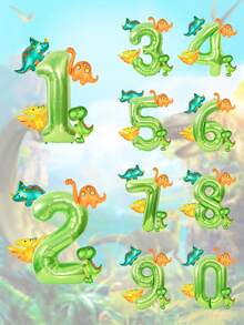 Set de 5 globos con temática de dinosaurio, que incluye globos de papel de aluminio con números dorados y verde salvia de 40 pulgadas + globos de papel de aluminio en miniatura con diseños de dinosaurios, perfectos para fiestas de cumpleaños y decoración con temática de dinosaurios - Multicolor - Ver 3