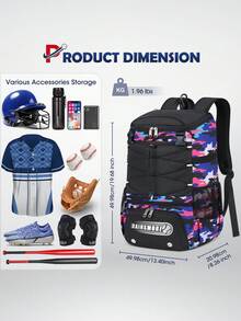 Baseball Backpack For Youth & Adults - Lightweight Softball Bat Bag With Shoe Compartment | Waterproof Sports Bag With Helmet Holder & Fence Hook | Holds Bats, T-Ball & Softball Gear - 迷彩粉 - 查看 5