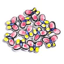 10 piezas/Paquete Cuentas de cerámica con mariposa pintada a mano, cuentas sueltas de varios estilos 17x13mm, elegante casual y adorable estilo infantil, colorido verano hecho a mano DIY para elaborar pulseras, collares, joyas, colgantes y accesorios