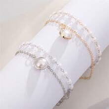 1pc Versatile Pearl Decor Double Layer Chain Pendant Bracelet For Women, Commuting, Daily, Dating