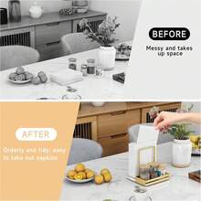 Napkin Holder For Table, Metal Marble Napkin Holder With Salt And Pepper Shakers Caddy, Standing Paper Napkin Storage For Dining Table Kitchen Decor, Marble & Metal Base, Gold - Gold - View 6