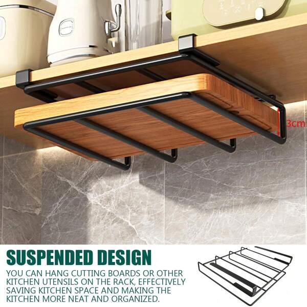 Kitchen Hook Rack - Cutting Board Rack, Hanging Cleaning Rack, Kitchen Rack, Metal Rack, Stainless Steel Hanging Cutting Board Rack, Kitchen Storage Rack, 1 Slot, No Drill Hole Thickened Cutting Board Storage Rack, Metal Cutting Board Rack, Easily Organize Kitchen & Bathroom Items. Steel Carbon Material Spray Coating Treatment, More Solid And Stable, Not Easy To Rust