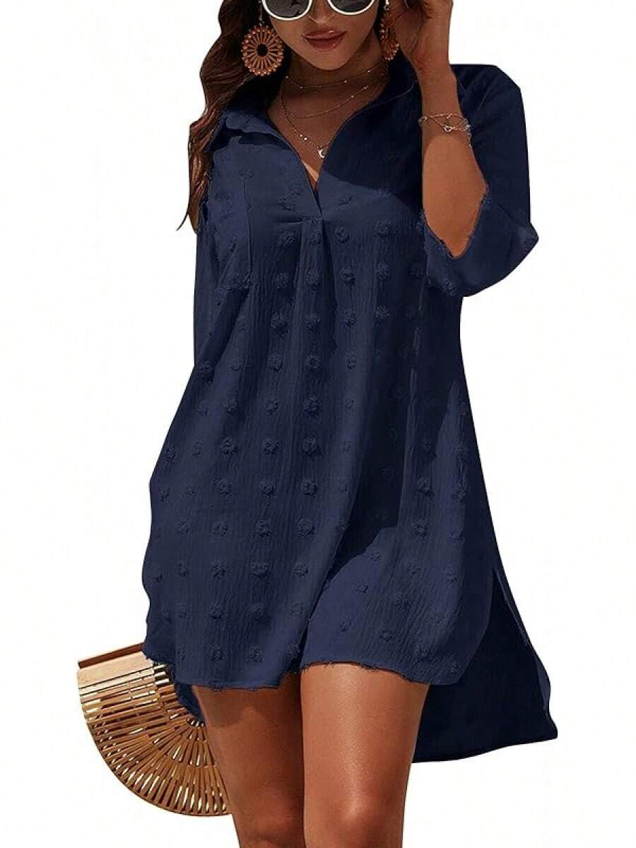 Women's Swimsuit Cover - Ups White Chiffon Bikini Swimwear Beach Dress Outfits Summer 6HQS - 午夜藍 - 查看 1