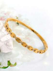 Fashionable 18K Gold Plated 316L Stainless Steel Pig Nose Four-Leaf Clover Bracelet, Suitable For Women's Daily Wear, European And American Classic Popular Style, Inlaid With Cubic , Generous And Personalized Luxury Wrist Jewelry, Wedding Jewelry Set, For Girls, Women, Moms, Relatives, Friends, Beautiful Wedding, Birthday, Mother's Day, Valentine's Day Gifts For Girlfriend