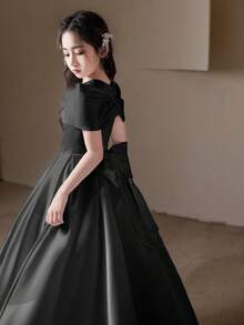 Nastolatki High-End Czarna Długa Sukienka, Duża Kokarda Formalna Sukienka Na Urodziny, Wesele, Galę, Nastolatki - Czarne - Zobacz 8