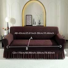 1pc Solid Color Jacquard Elastic Ruffled Sofa Cover, Soft Fabric For 1/2/3/4 Seater Sofa In Living Room, Bedroom, Home Office