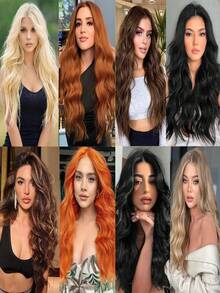 7片/套 18~32英寸波浪形夹式接发片，浅棕色，合成全头假发片，女士适用 - Light Brown - 查看 7