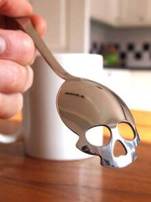 1pc 6" 304 Stainless Steel Coffee Spoon Accessory For Gothic Skeleton Home Decor, Mini Spoon Or Kitchen Utensil, Kitchen Gift, Novelty Skeleton Gift For Horror Chef, Table Decoration For Halloween Party. - Multicolor - View 2