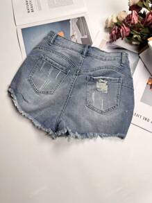 Street Style Washed Denim Ripped Shorts