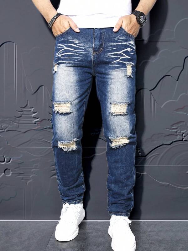Teen/Youth Casual Distressed Straight Leg Denim Jeans