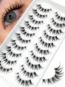 Asiteo 10 Pairs Cartoon Style Transparent Band Natural Look False Eyelashes, Daily Party Makeup, Cartoon Character Cosplay Delicate False Eyelashes, Strip Eyelashes, Eyelashes, False Eyelashes, False Lashes - Black - View 2