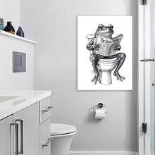 Framed 1PC Room Decor Frog On Toilet Bathroom Art Print Canvas Poster Quirky Retro Wall Decor - Framed - View 3