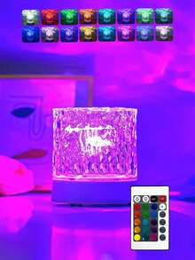 1 pieza Lámpara de noche en forma de C con efecto de ola de agua giratorio, lámpara de mesa creativa con efecto de llama y 16 colores, con control remoto, diseño de ondas de agua giratorias RGB, adecuada para habitación de niños, dormitorio, pasillo - Luz ambiental cilíndrica con ondas de agua. - Ver 4