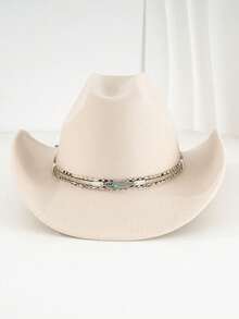 1 件男女通用西部牛仔帽，手工编织羽毛帽链，适合户外骑行、徒步旅行、驾驶、派对、牛仔风格配饰。 - 羽毛寶石牛仔帽 - 查看 4