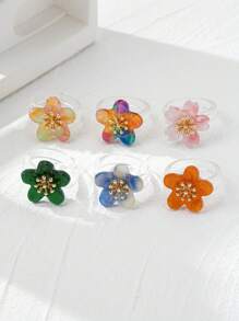 1 pieza Anillo de flor colorido de acrílico, diseño minimalista de moda, adecuado como regalo para mujeres para el Día de San Valentín o el Día de la Madre, color aleatorio