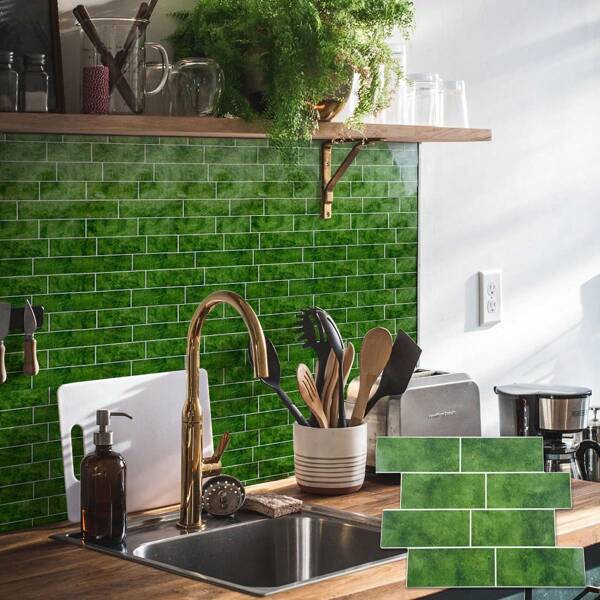 shiny home 10 stuks donkergroene metrotegels, keukenachterwandtegels, zelfklevende tegels, waterdicht en bestand tegen hoge temperaturen, geschikt voor keuken, woonkamer, badkamer, wasruimte, camper, doe-het-zelf wanddecoratie (29,5 x 21,5 cm) Behang, behang, muurstickers, kamerdecoratie, slaapkamer, woonkamerdecoratie