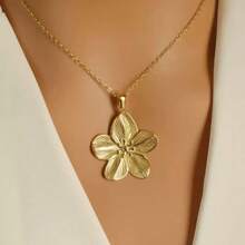 1 pieza - Collar colgante de flor de 5 hojas de acero inoxidable chapado, con dopamina, adecuado para la vida diaria de las mujeres y ocasiones importantes como regalo en días festivos