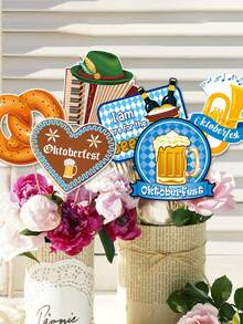 6pcs German Munich Beer Festival Vase Inserts - Festive Oktoberfest Party Decorations With Beer Mug, Pretzel & Beer Glass Designs - Perfect For Home, Garden, And Event Decor - Ideal Gift For Birthdays, Weddings, And Holidays, Beer Accessories - Multicolor - View 1