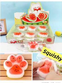 1pc Ice-Cold Watermelon Cat Paw Squishy Toy, Cat Claw Squeezing Toy, Super Soft Stress Relief Squeezing Toy, Cat Paw Pressure Release Toy, Soft, Sticky TPR Cat Claw Squeezing Fun Toy, Stress Relief Toy, Festival Toy, With Or Without Lanyard, Shipped Randomly, Gift For Boys And Girls, Gift For Birthday, Gift For Party