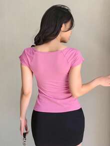Blusa Básica dama mujer  cut out Hombros Casual modeno comodo fresco ligero - Rosa Fucsia - Ver 2