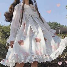 1 件甜美日式蝴蝶结装饰洛丽塔连衣裙，适合角色扮演、派对、节日、情人节礼物、万圣节专用连衣裙 - 彩色 - 查看 2